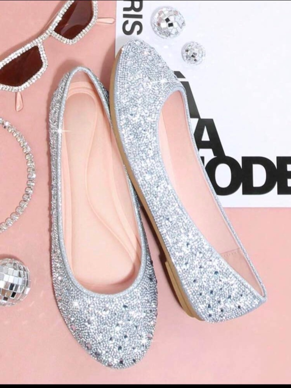 NEW Sparkling Crystal Rhinestones Embellished Women's Flats - Champagne